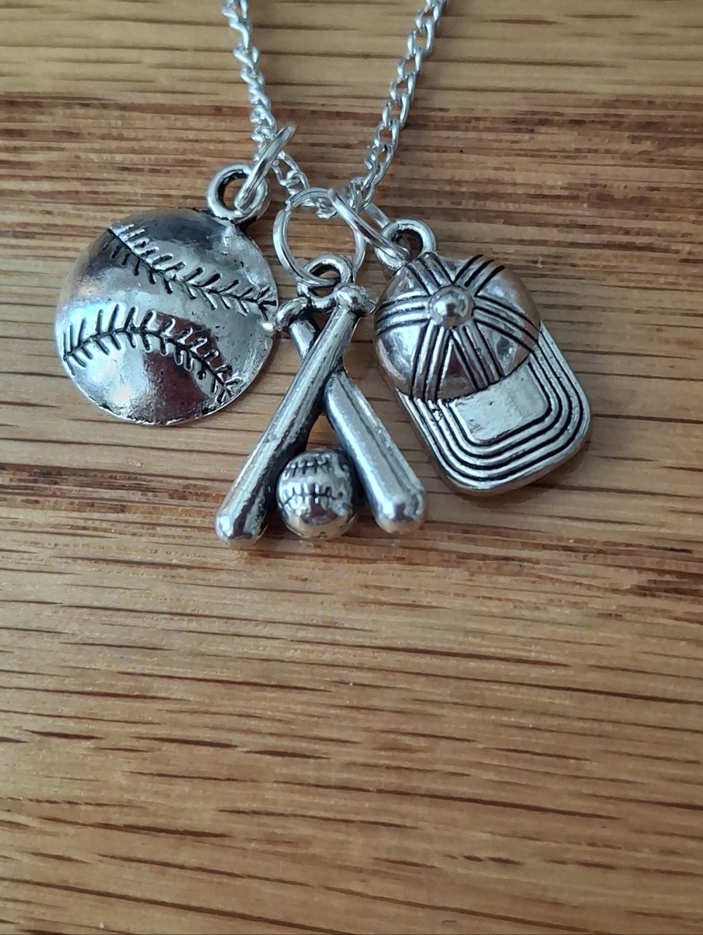 NWT Silver Baseball Charm Necklace with Bat, Ball & Cap